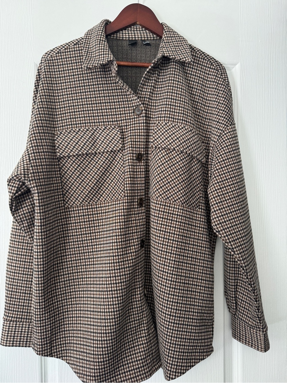 Icone Relaxed Houndstooth Button-Down overShirt Jacket like new